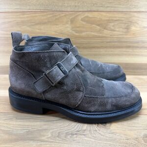 Versace Jeans Couture Vintage Monk Strap Ankle Boots Mens 9.5 Gray Suede Buckle